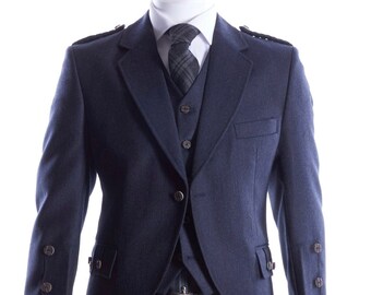 Men’s Scottish Handmade blue serge wool Argyle kilt jacket with vest wedding kilt jacket / Chest 34” to 54” Inch