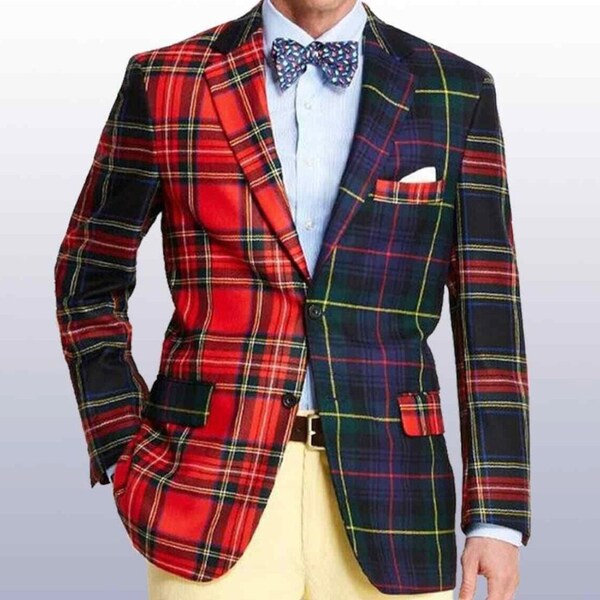 Veste tartan moderne faite main pour homme, manteau tartan tendance, veste tartan de mariage écossais, veste kilt personnalisée pour homme