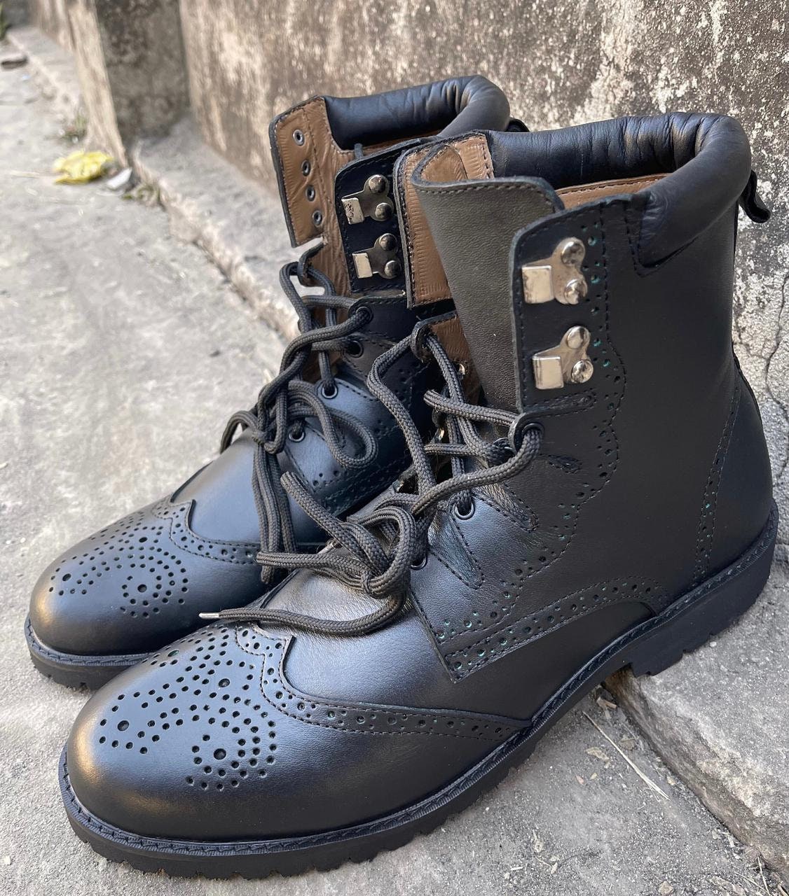 Mens black leather shop brogue boots