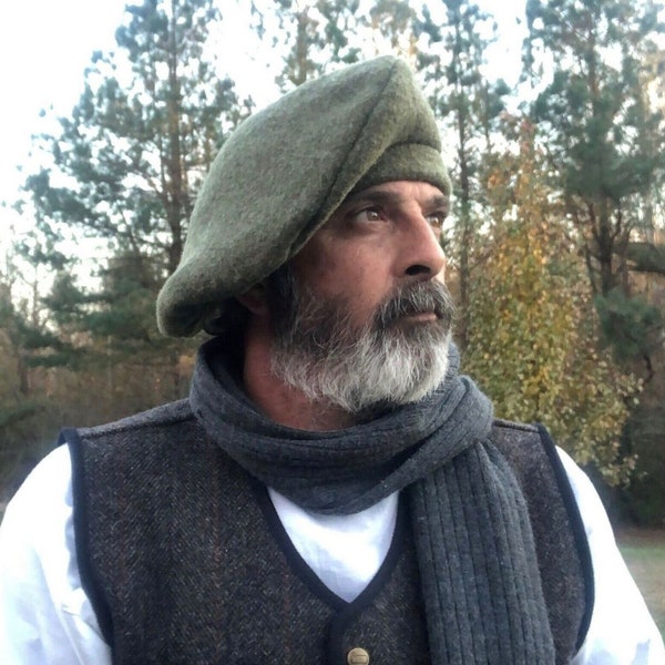 Men’s Handmade Green Wool Bonnet Scottish Highland tranditional kilt hat Fashion Hat style various sizes Small to 3 XL