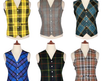 Men’s Tartan Waistcoat Scottish bias cut 5 buttons kilt vest wedding vest in 40+ Tartans