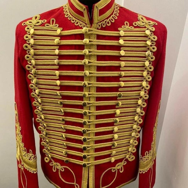 Vintage militaire jas Napoleontisch uniform Huzarenjas Tuniek pelisse Hendrix pijpbandjas / borstomvang 34" tot 54" inch