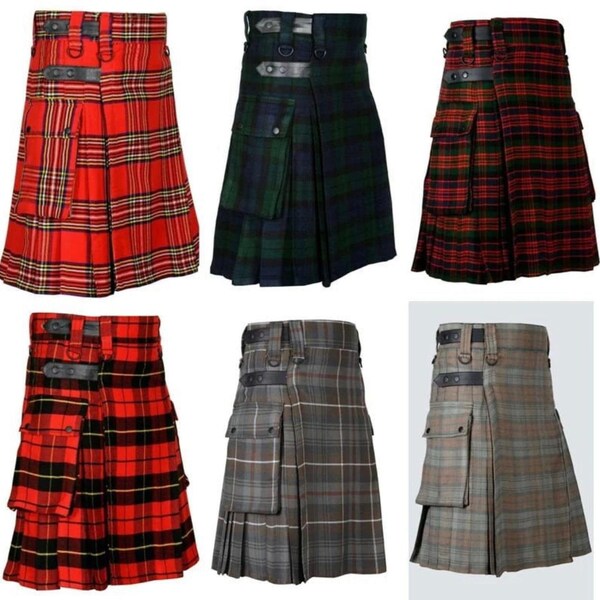 Kilt fait main en cuir écossais fait main pour hommes des Highlands, 38 tartans