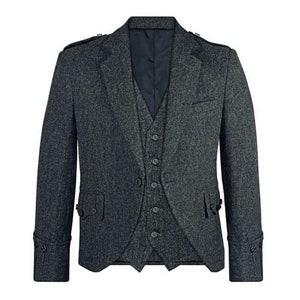 Men’s Handmade Scottish charcoal grey jacket tweed wool Argyle jacket kilt jacket and waistcoat wedding kilt jacket/ Chest 34” to 54” inch