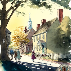Printable Art - Historic New England Town | Rustic Americana | Landscape Painting Wall Decor // Digital Download - (Nutmeg Outpost)