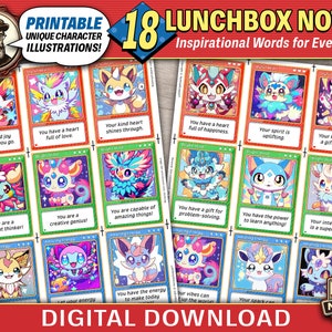 Printable Lunchbox Notes - Cute Anime Animals | Fun Fantasy Creatures | Collectible Card Inspired Artwork | Kid-Approved - Digital Download