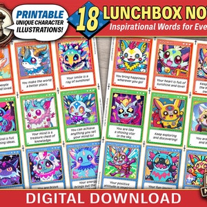 Printable Lunchbox Notes - Cute Anime Animals | Fun Fantasy Creatures | Collectible Card Inspired Artwork | Kid-Approved - Digital Download