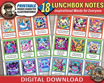 Printable Lunchbox Notes - Cute Anime Animals | Fun Fantasy Creatures | Collectible Card Inspired Artwork | Kid-Approved - Digital Download