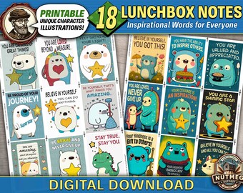 Printable Lunchbox Notes - Cute Animals | Fun Fantasy Creatures | Inspirational Quotes | Encouraging Words | Kid-Approved - Digital Download