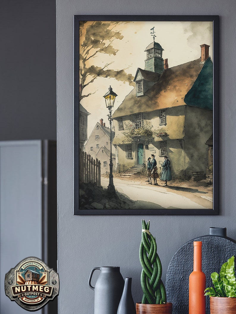 Printable Art Old New England Street Scene Rustic Americana Landscape Painting Wall Decor // Digital Download Nutmeg Outpost image 5