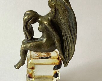 RARE // mini old decorative bottle topped with a bronze angel sculpture / Giliberti