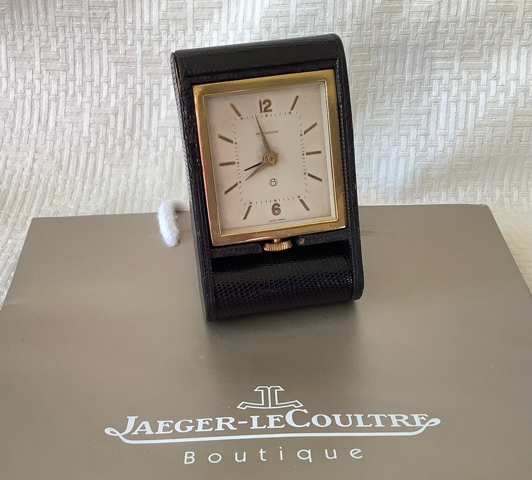 JAEGER LECOULTRE / 8day Travel Alarm Clock / Genuine Black Lizard Case
