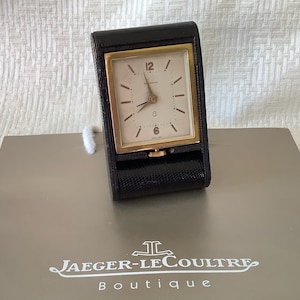 JAEGER LECOULTRE / 8 day travel alarm clock / real black lizard case