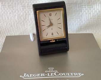 JAEGER LECOULTRE / 8-day travel alarm clock / genuine black lizard case