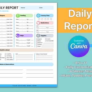 Daily Report Forms for Daycare, Teachers, Childcare Professionals and Preschool