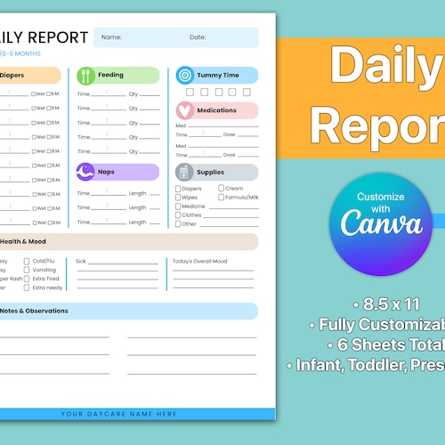 Daily Report Forms for Daycare Teachers Childcare Etsy