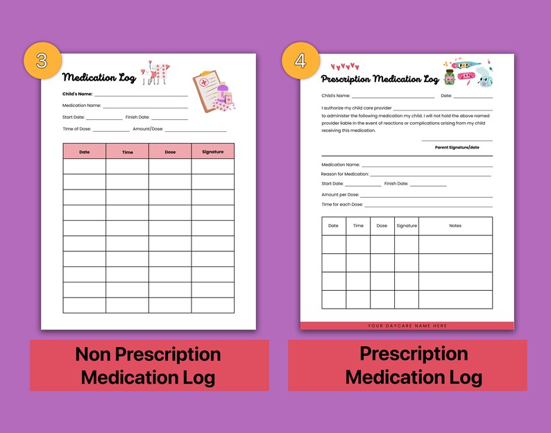 Daycare Medication Forms Medication Authorization Form, Medication Log
