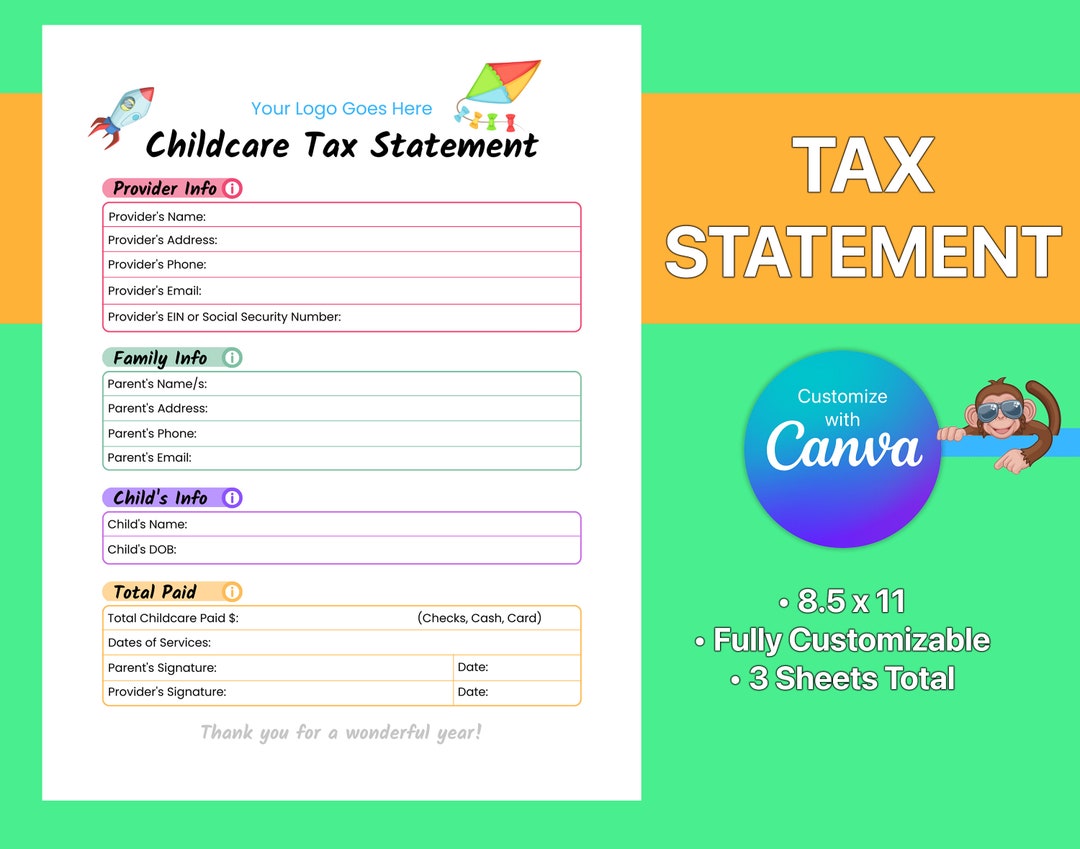 Fun TAX STATEMENT for Childcare, Daycare, Tuition, Preschools and in