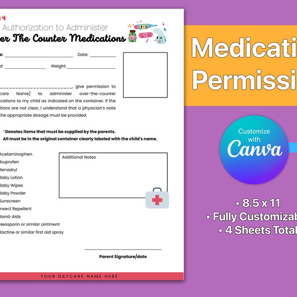 Emergency authorization form daycare etsy
