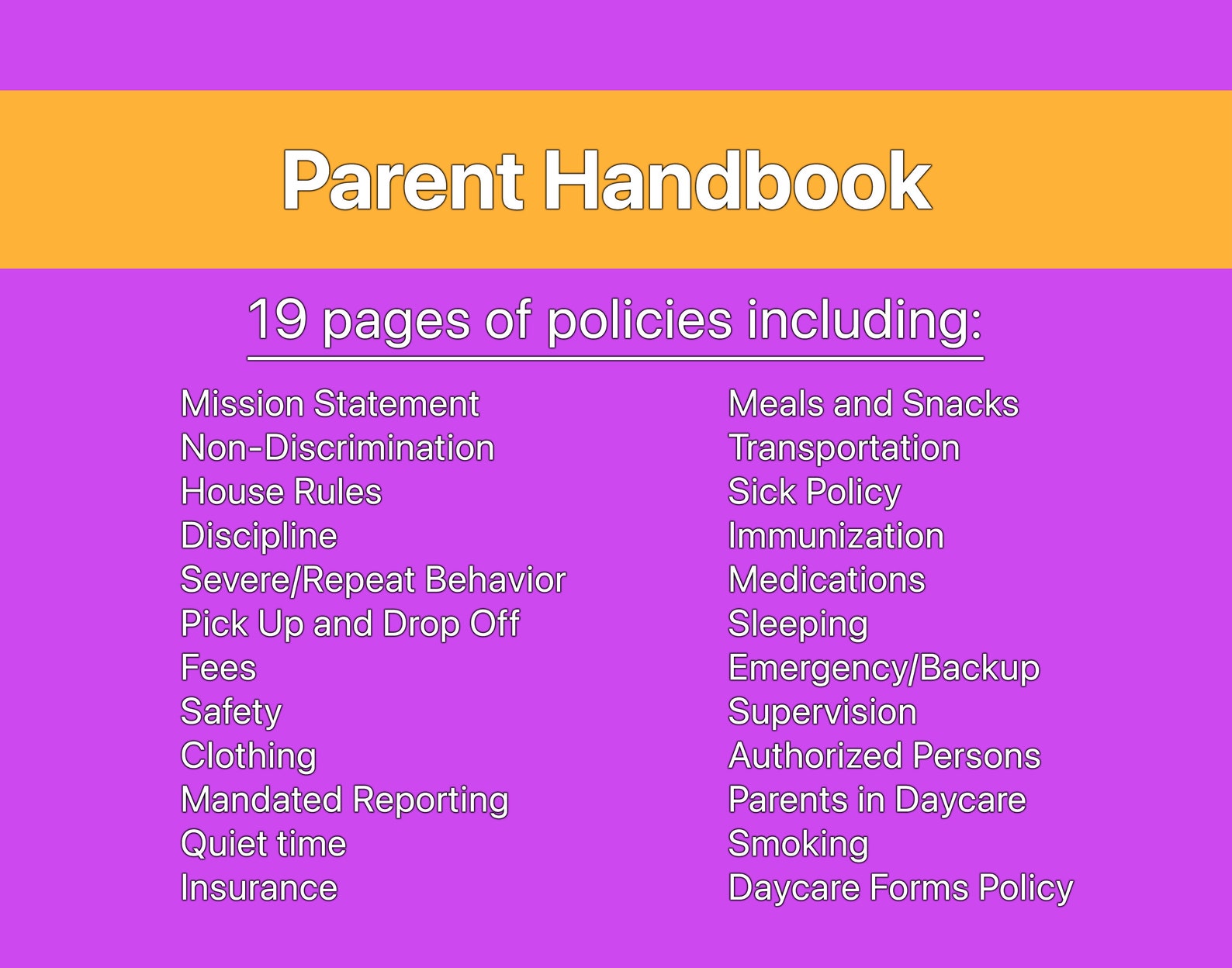 Daycare Parent Handbook Policies and Procedures, Childcare, Preschools