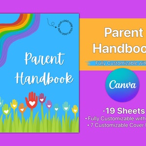 Daycare Parent Handbook: Policies and Procedures, Childcare, Preschools & In Home Daycares, Fully Customizable with Canva, 7 Cover Pages