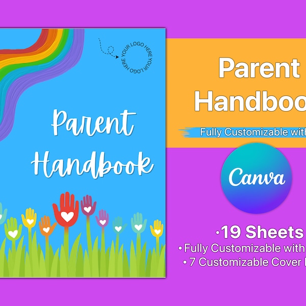 Daycare Parent Handbook: Policies and Procedures, Childcare, Preschools & In Home Daycares, Fully Customizable with Canva, 7 Cover Pages