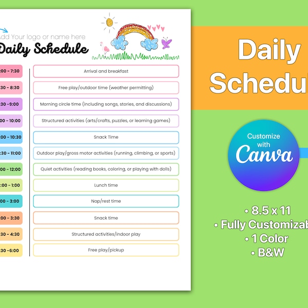 Daily Daycare Schedule, Fully Customizable with Canva