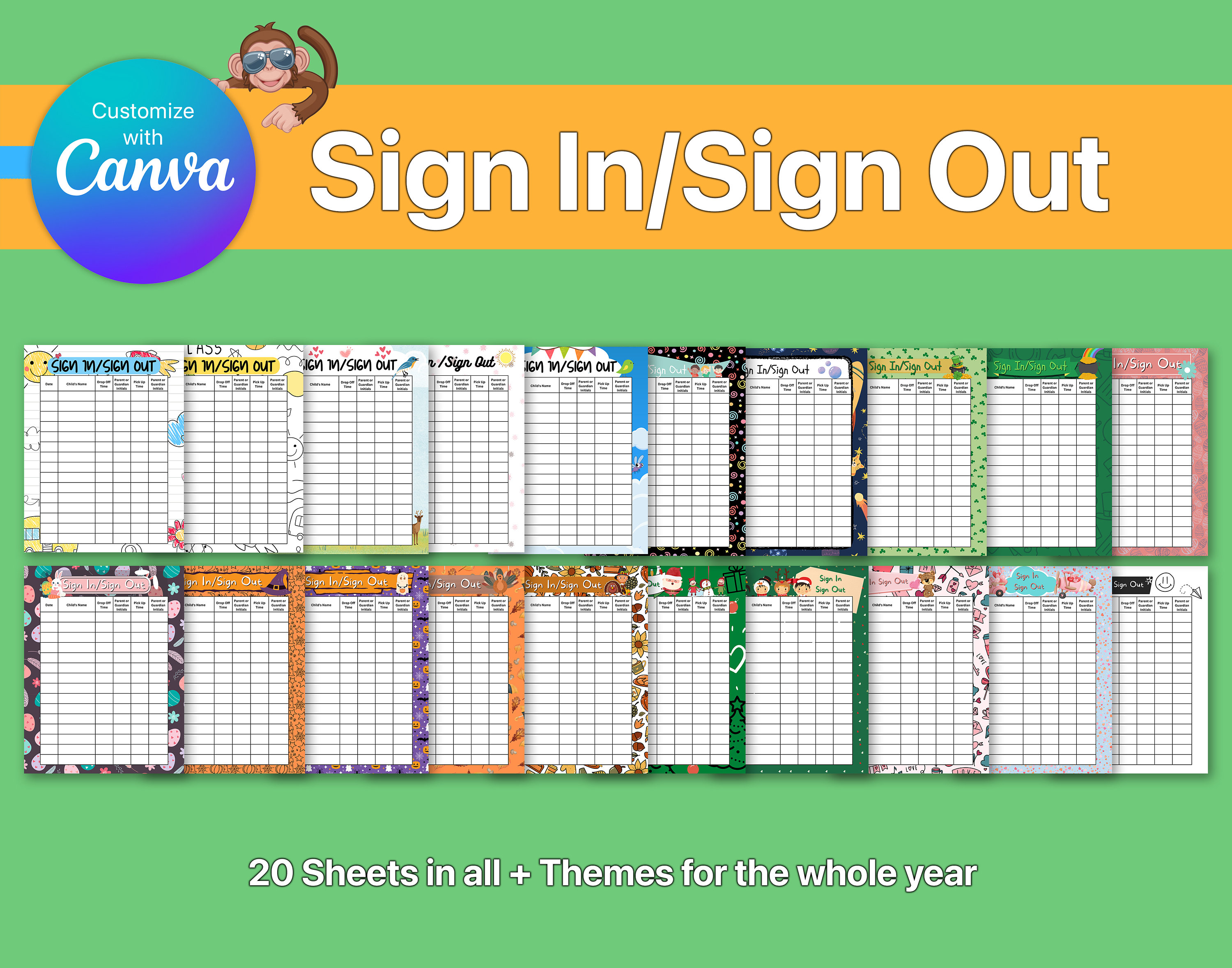 Cute sign in and out forms for daycare and childcare professionals etsy