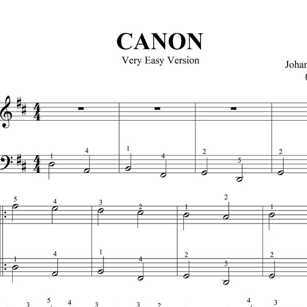 Canon by Pachbell - Very Easy Piano Sheets - Classical music - with violin and flute part