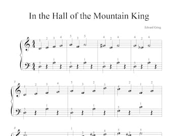 In the Hall of the Mountain King - Very Easy Piano Sheets - Digital Download - with finger numbers