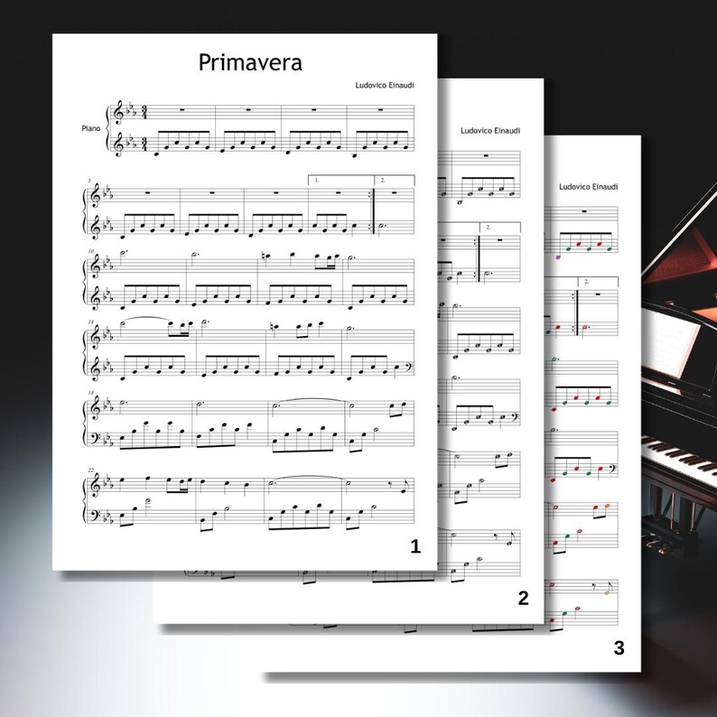Primavera - Piano Sheet Music With Note Names, Color Notes, MP3 & Video ...