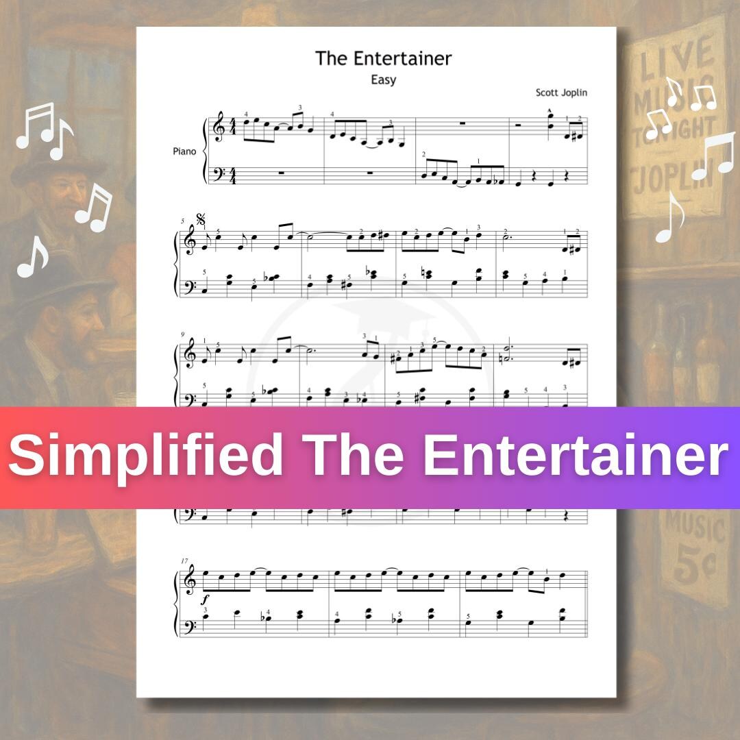 The Entertainer by Scott Joplin – Simplified Piano Sheet Music (grade 3 ...