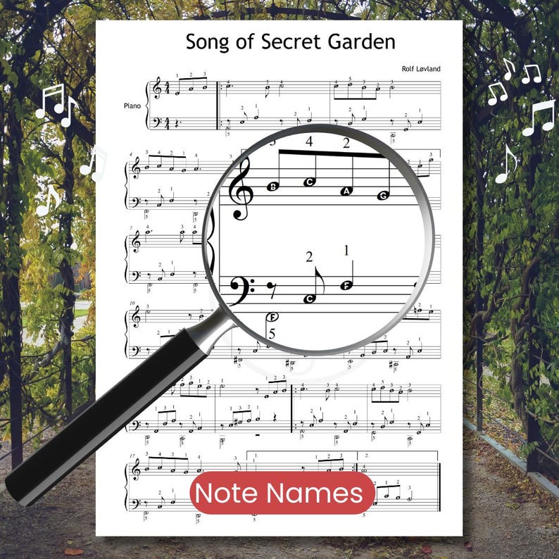 Note-named version of Song from a Secret Garden, created for beginner to intermediate players developing sight-reading skills. Clean layout for easy reading. Bonus part for violin or compatible C instruments included.