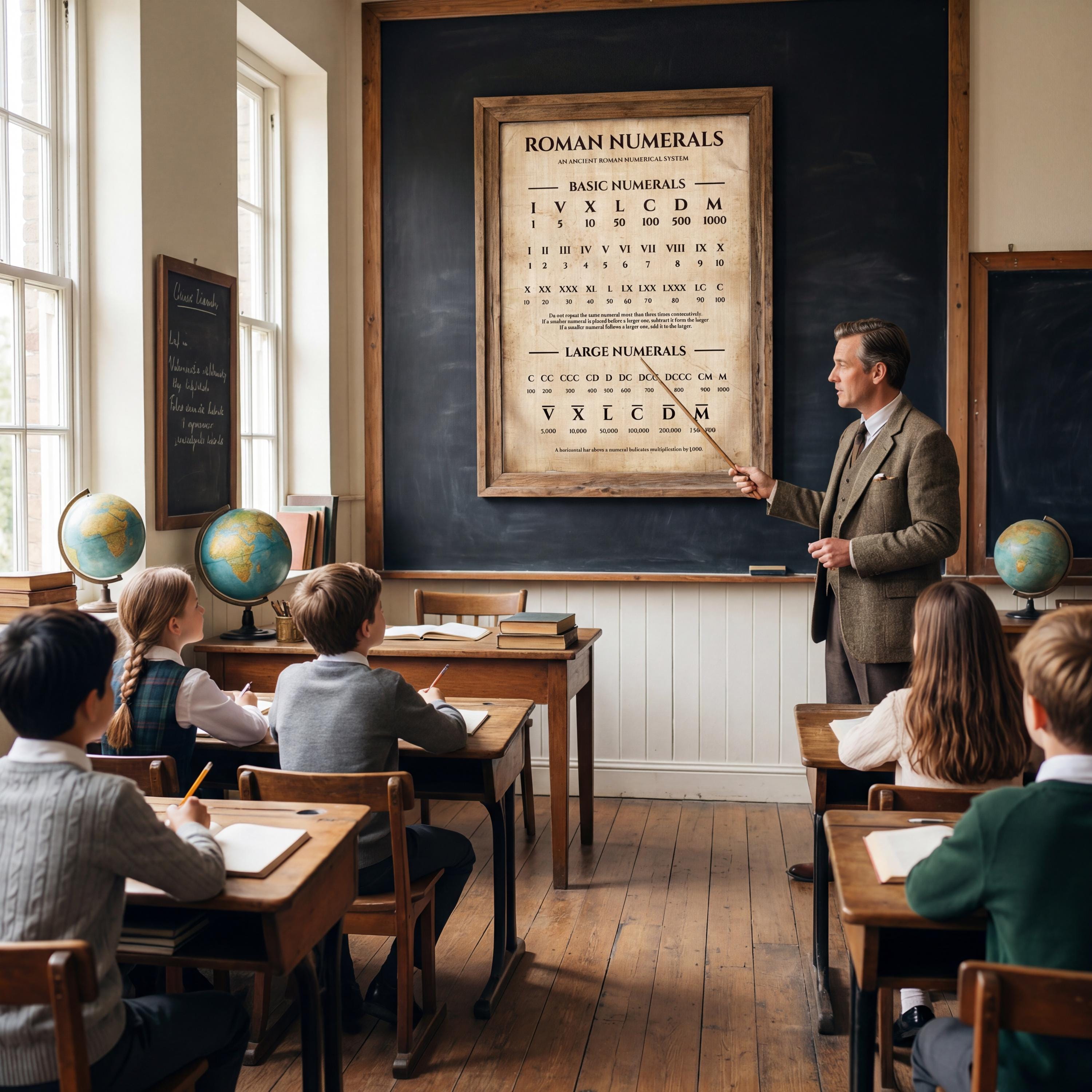 Roman Numerals Educational Chart | Simple Roman Numbers Poster for Kids
