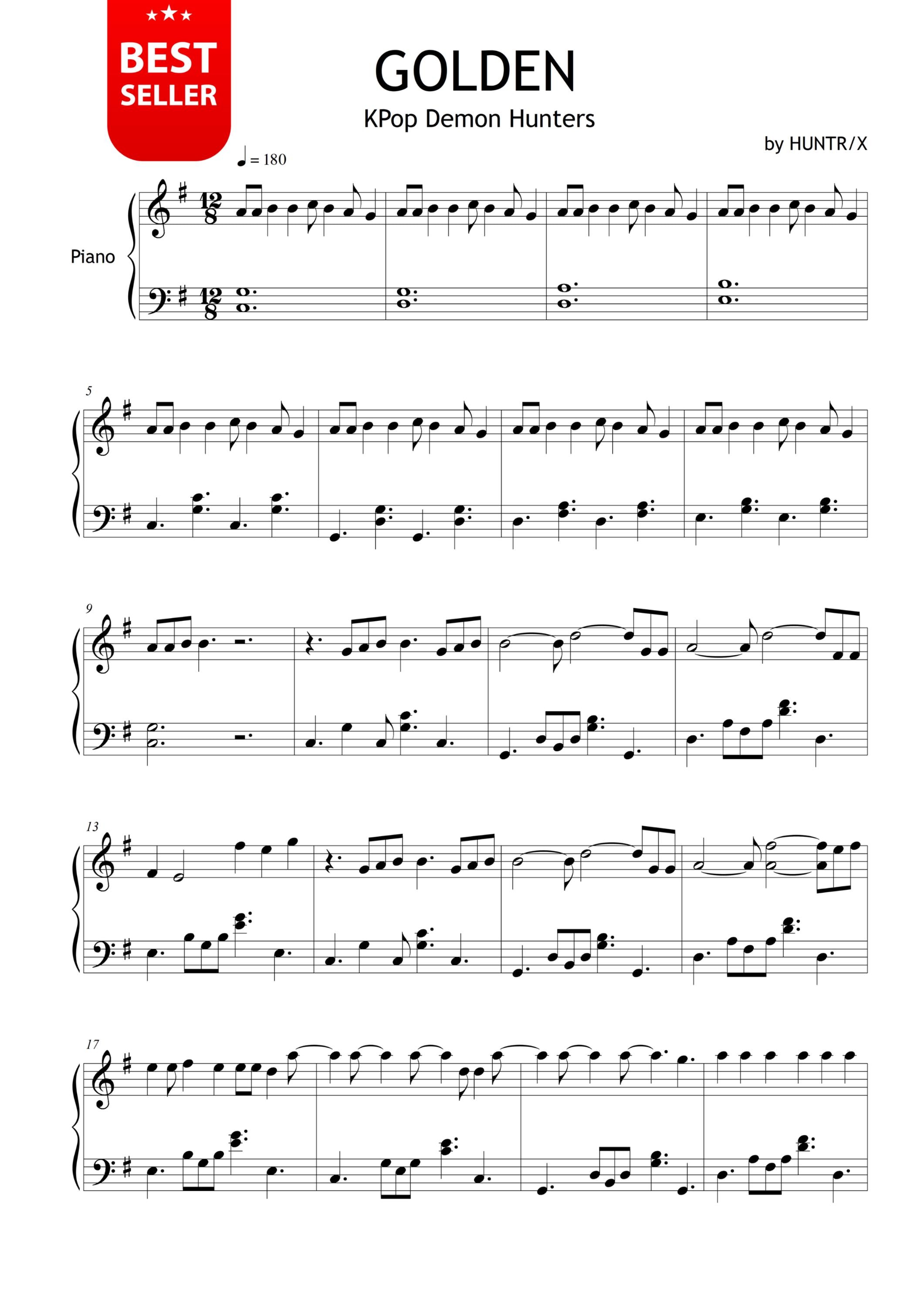 Golden – 簡単ピアノ - HUNTR/X | KPop Demon Hunters | グレード3～4