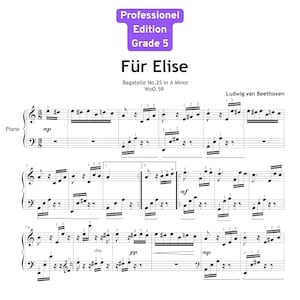 Für Elise Beethoven Sheet Music, Grade 5 Intermediate Piano, Fingered Professional Edition, MP3 Track + Video, Printable Piano Score