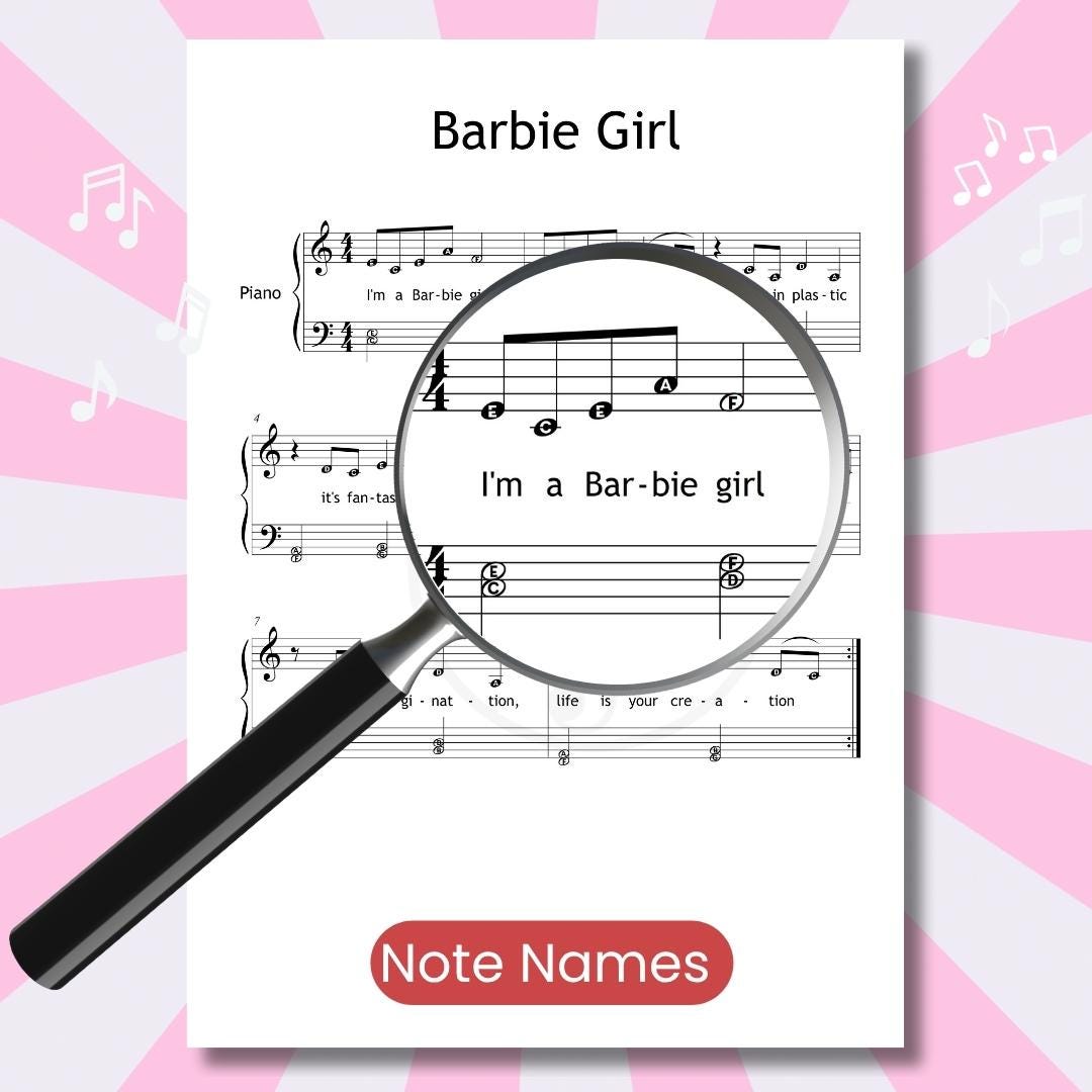 Barbie Girl – Grade 2 Piano Sheet Music PDF + Color + Note Names - Etsy
