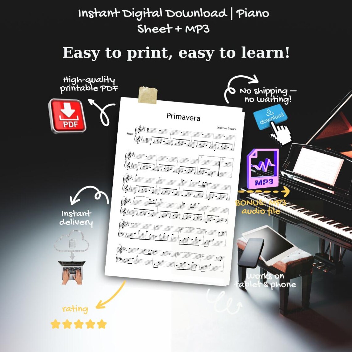 Primavera - Piano Sheet Music With Note Names, Color Notes, MP3 & Video ...