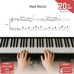 Mad World – Easy Piano Sheet Music PDF | Grade 3 | Color Notes, Note Names, MP3 & Tutorial Video | Roland Orzabal