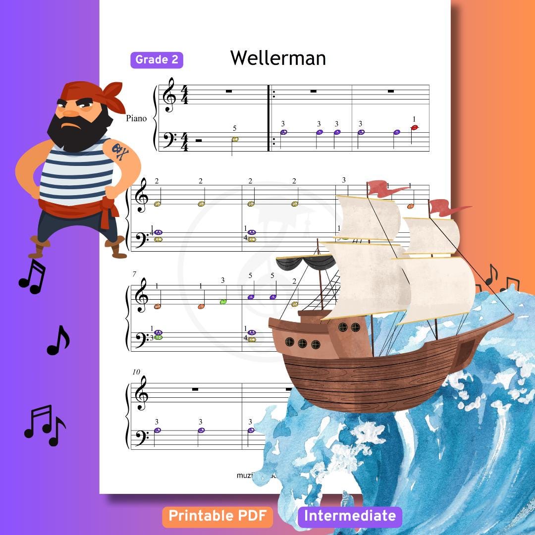 Wellerman Paper Notes Wellerman Sea Shanty Grade 2 Piano Sheet for Beginners | PDF + MP3 ...