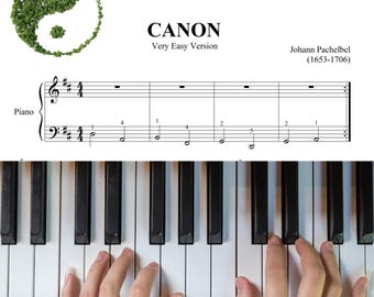 パッハベル作曲「カノン」 - グレード1 簡易版 - 超簡単ピアノ楽譜 - クラシック音楽 - バイオリンとフルートのパート付き