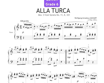Mozart - Turkish March Alla Turca  - Advanced Piano Sheet - Grade 6