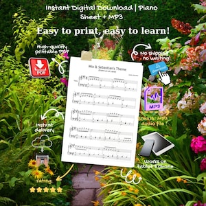 Song from a Secret Garden piano learning bundle with sheet music, optional MP3 audio, and tutorial video. Perfect for independent study or teacher-guided practice. Bonus violin/C part adds duet flexibility.