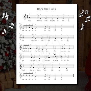 Deck the Halls - Beginner Christmas Very Simplified Piano Sheet | Grade 0 with Note Names and Lyrics | Teacher-Friendly PDF