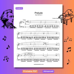 Chopin Prelude Op. 28 No. 4 Sheet Music, Grade 6 Advanced Piano, Romantic Classical Piece with Fingerings, Printable E Minor Lento Score
