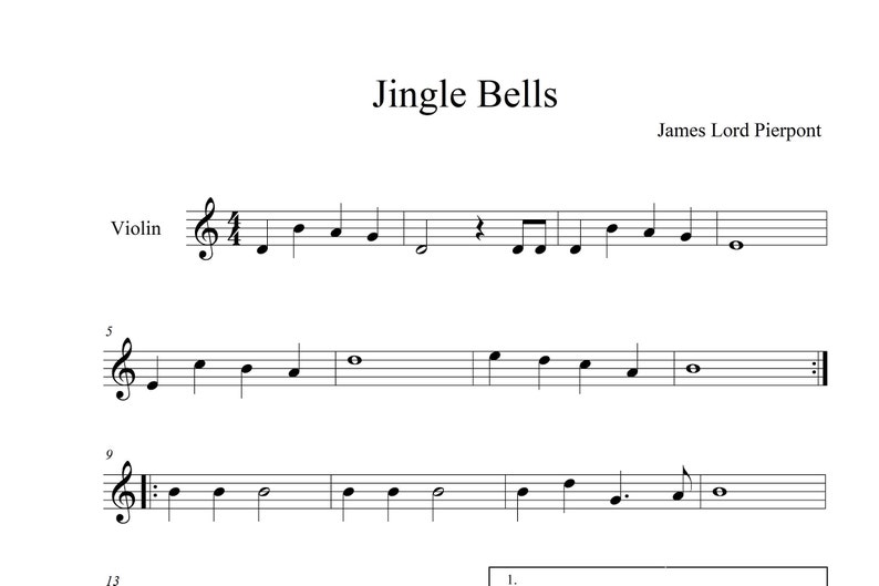 Jingle Bells Very Easy Piano Sheets Digital Download With Lyrics and Violin Part Happy