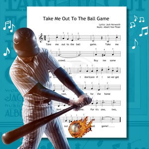Take Me Out to the Ball Game - Grade 0 Very Simplified Easy Piano Sheet for Kids | Letter Notes & Big Staff | Digital PDF