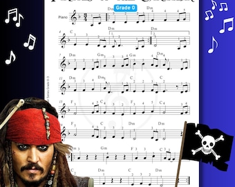 Very Easy Pirates of the Caribbean Piano Sheet - Grade 0 Music with Note Names, Colors & MP3 for Kids
