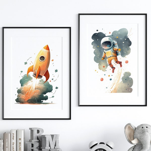 Astronaut, Weltraum Poster Set, Kinderposter, Kinderzimmer Bild, Baby Geschenk, Wand Deko, A4, A3, A2