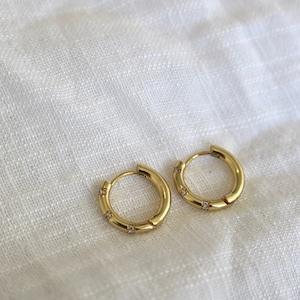 18k Gold Plated Hoop Earrings With Cubic Zirconia | Dainty Hoop Earrings | Diamond hoop Earrings | Small Hoop Earrings | Gold | Huggie hoops